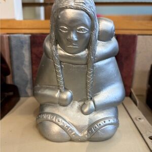 Silver Meditation Sculpture with Braided Pigtails